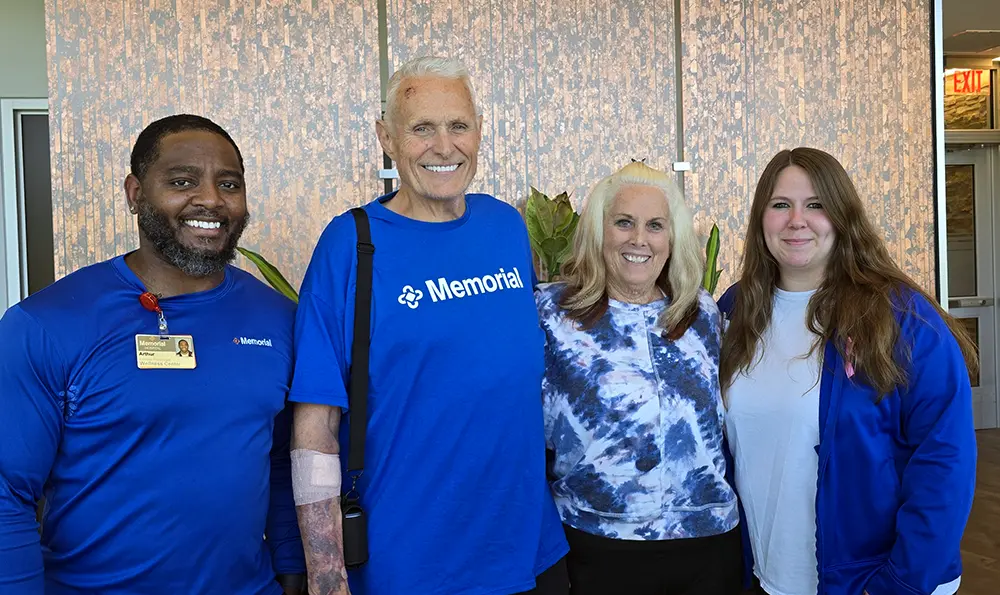Pictured, left to right: Arthur West, Memorial Wellness Center; Michael Goin; Sandy Goin, Michael's Wife; and Margot Widdis, Memorial Wellness Center